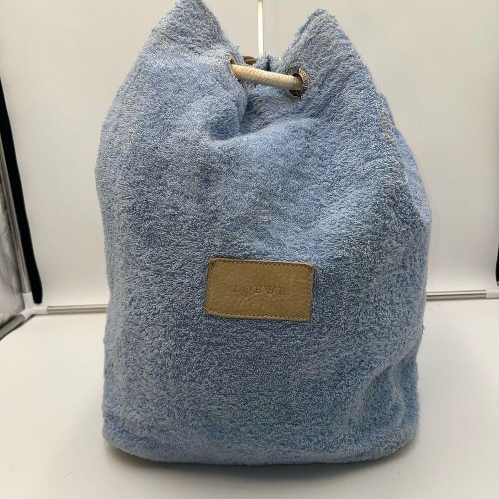 Loewe Paula’s Ibiza Blue Terrycloth Leather Medium Drawstring Pouch